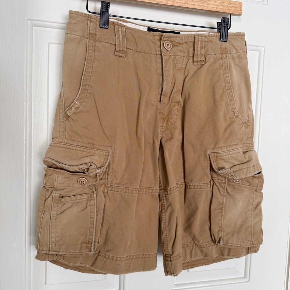 abercrombie Boys 14 Khaki Cargo Shorts Pockets Drawstring 100% Cotton Y2K Style